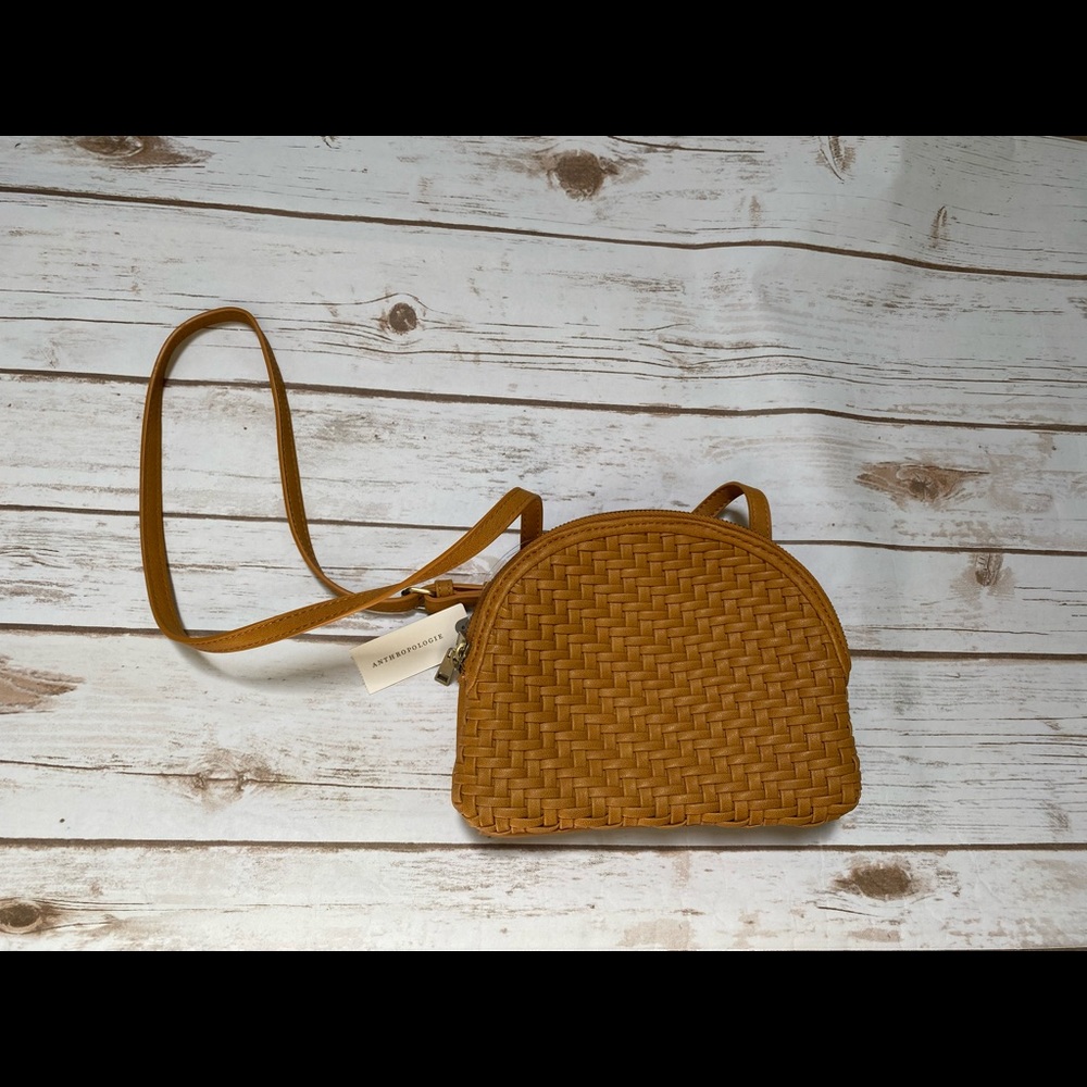 Anthropologie Woven Crossbody Bag in Cognac Brown